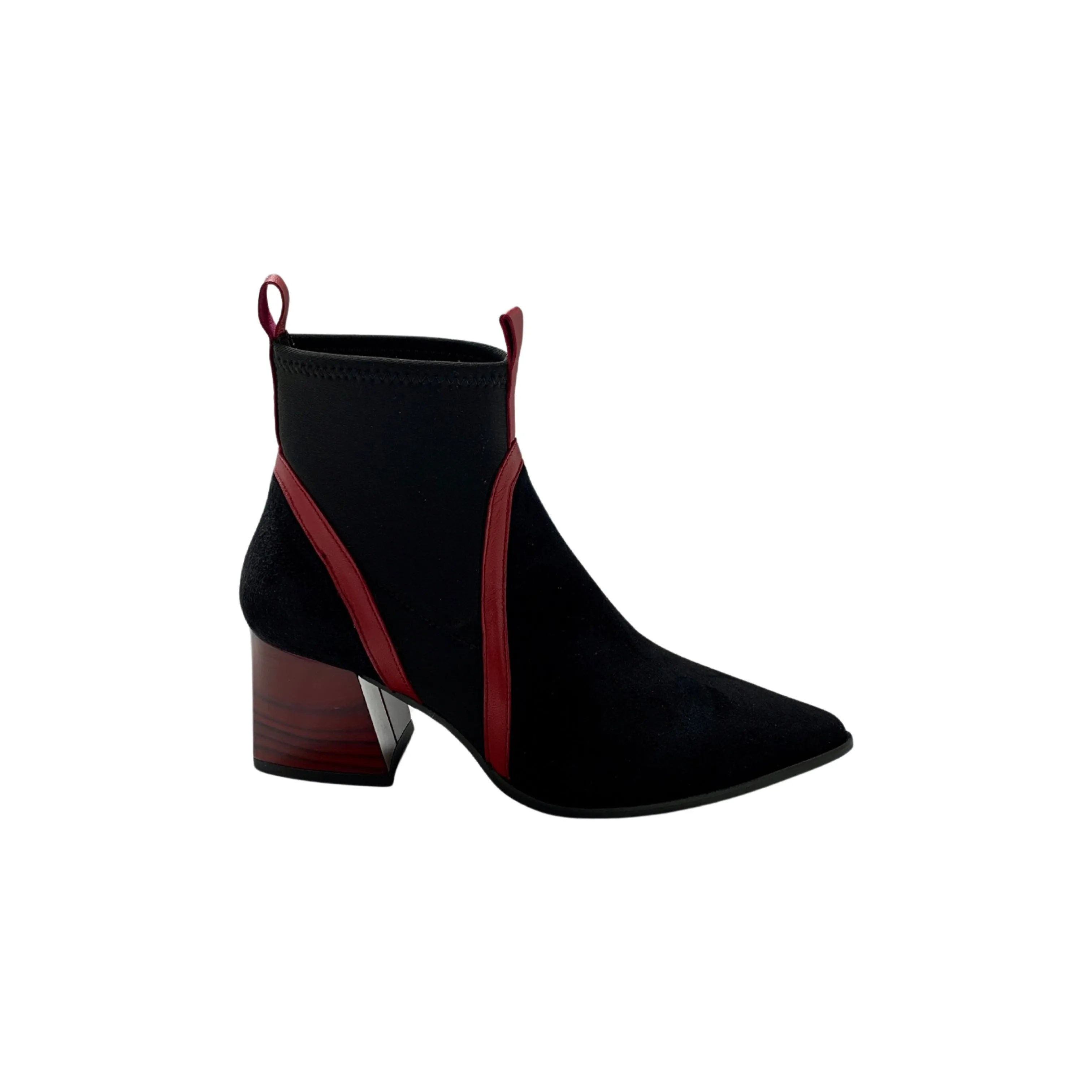 9258 Black Suede/Red Heel Bootie