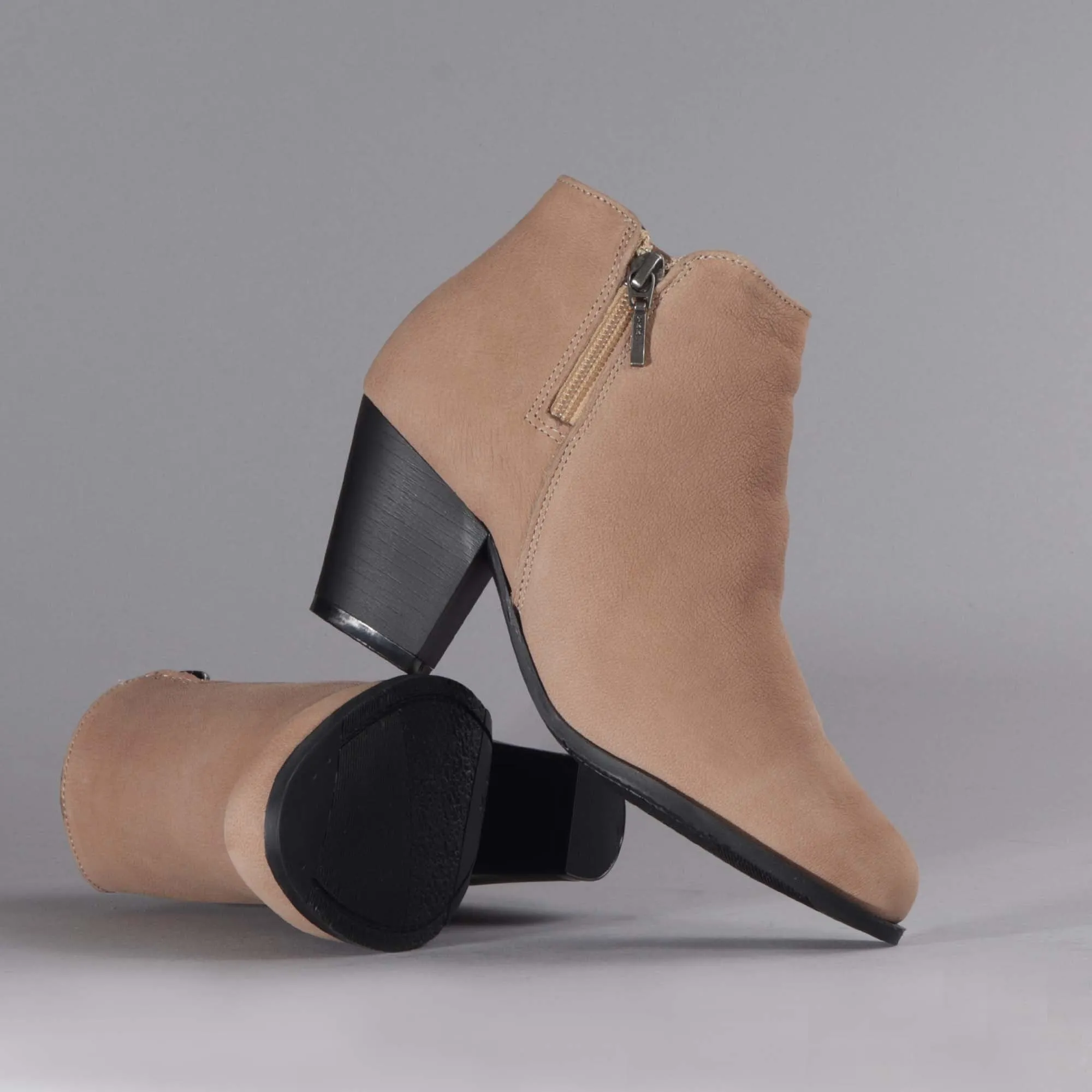 Ankle Boots with Zip in Stone - 12462