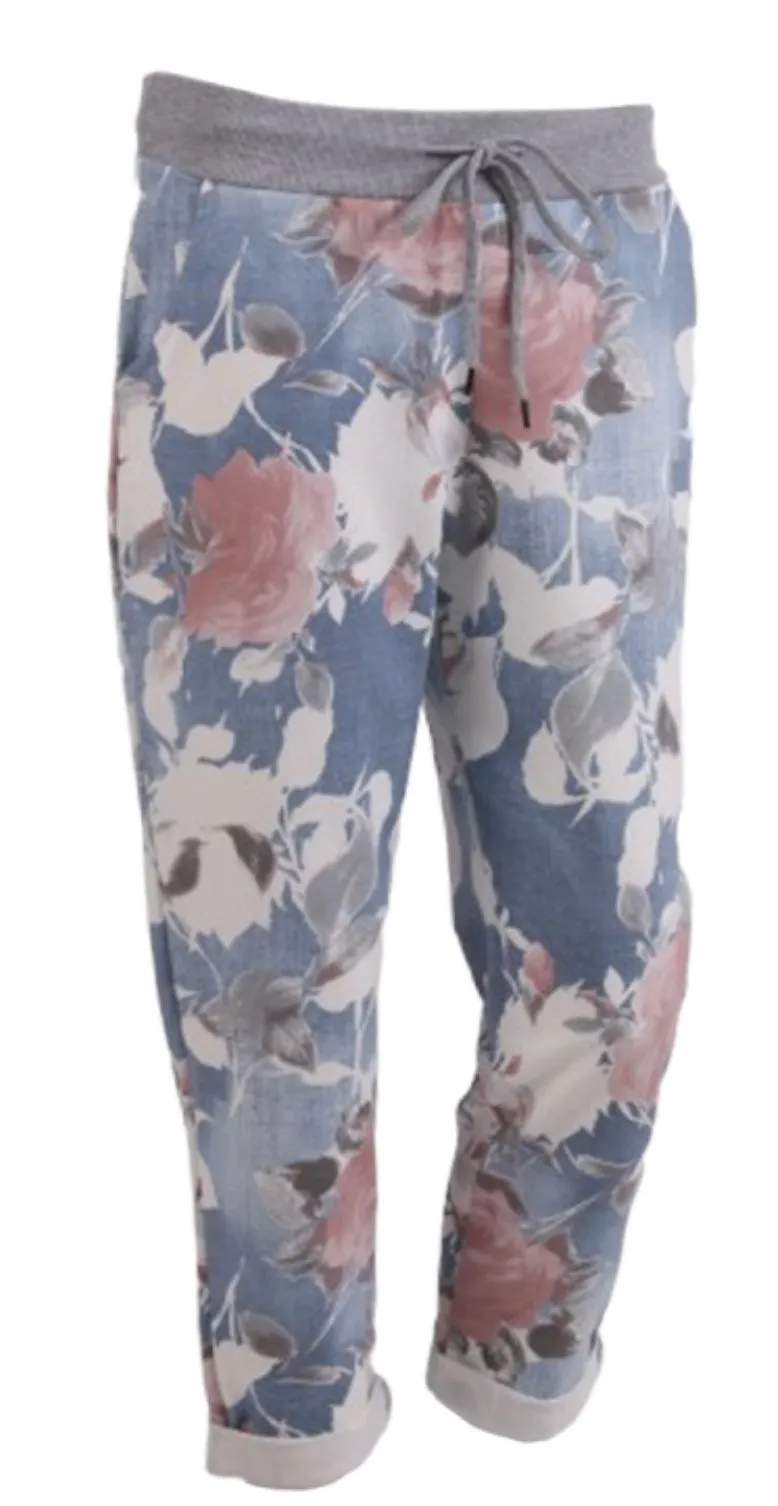 Anne   Kate Italian English Rose Light Denim Print Trouser 14-18