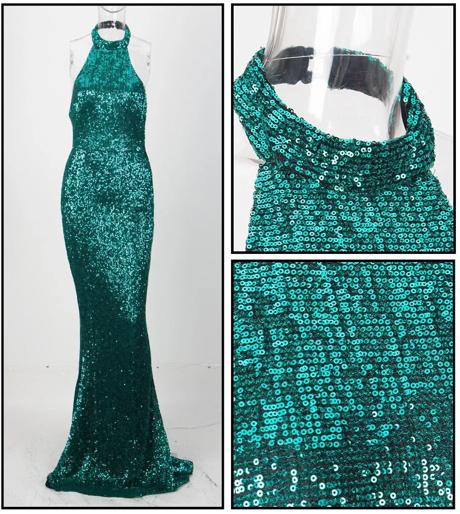 AshoreShop Mermaid Sequin Elegant Long Sleeveless Evening Dress Shimmering Color