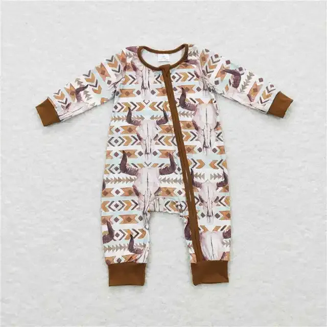 Baby Romper - Boys - Zip - Western Aztec Steer Skull