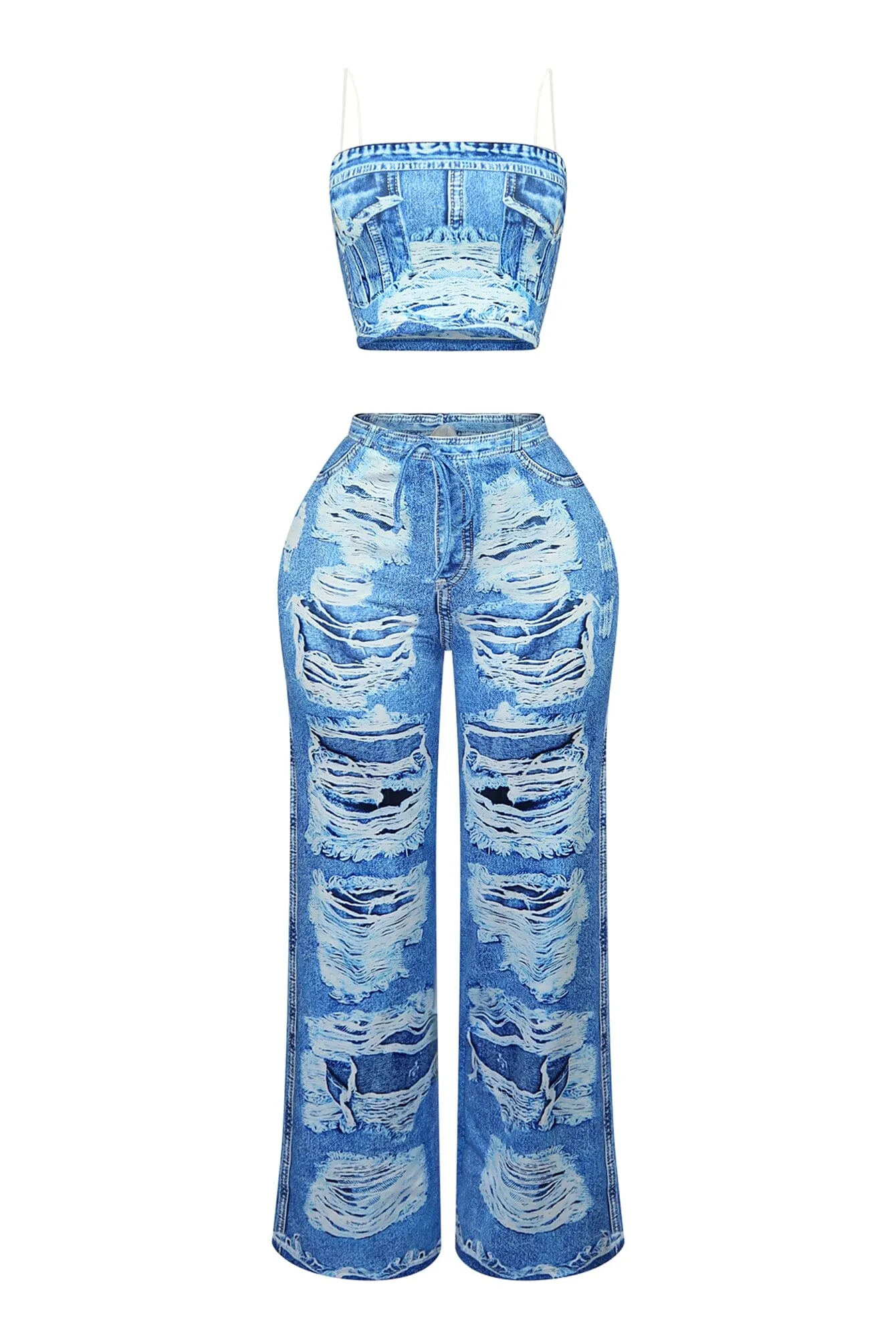 Billy Denim Print Effect Top & Pants SET