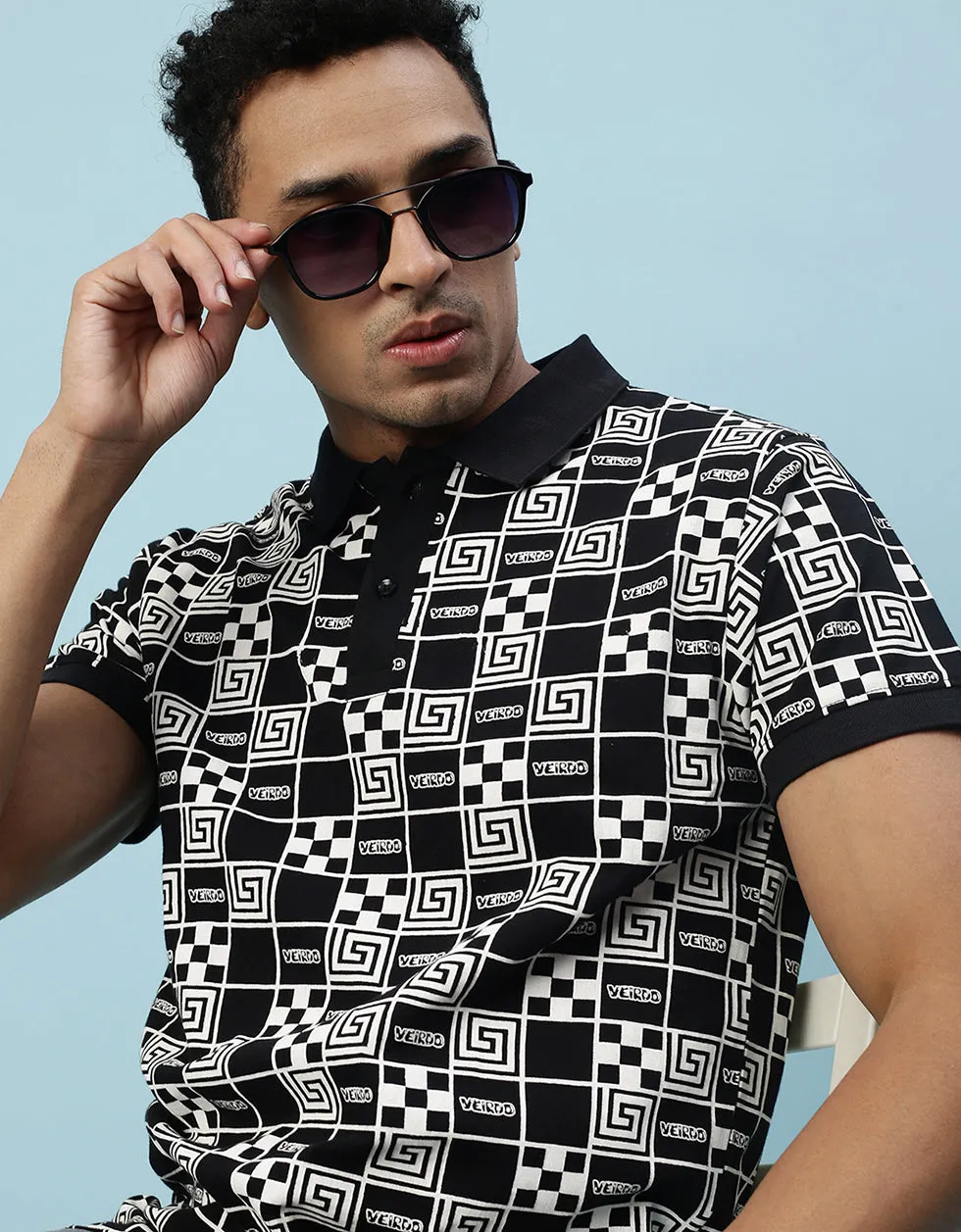 Black Box All Over  Geometric Printed Polo Tshirt