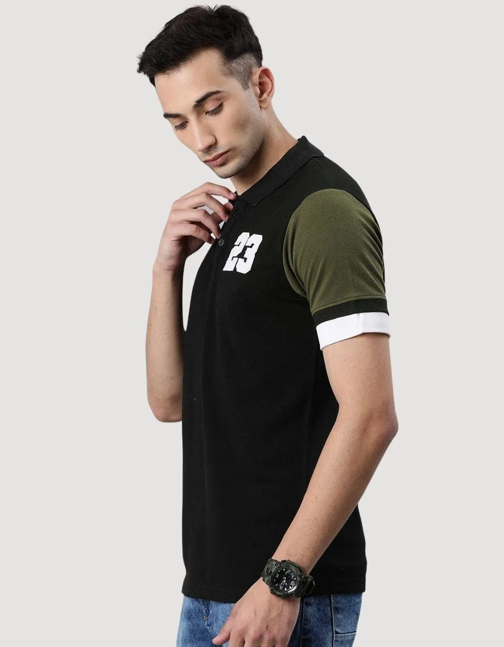 Black sporty Colorblock polo T-shirt