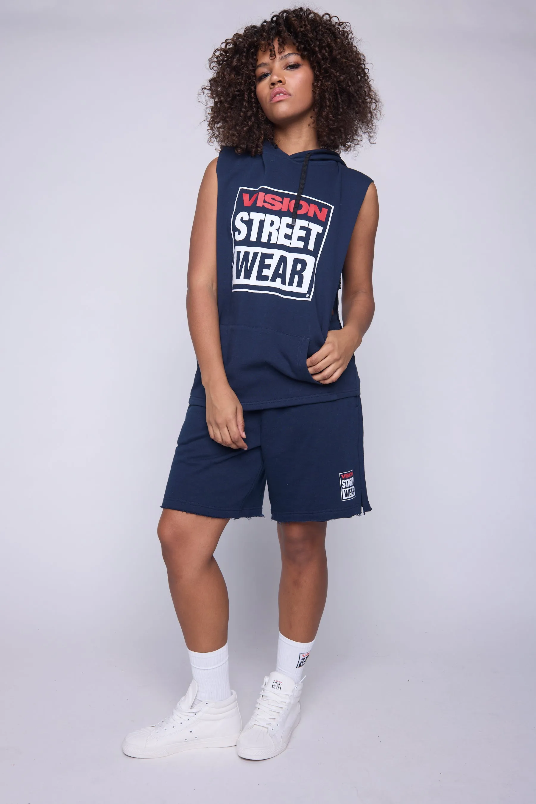 Box Logo Sleeveless Hoodie - Navy