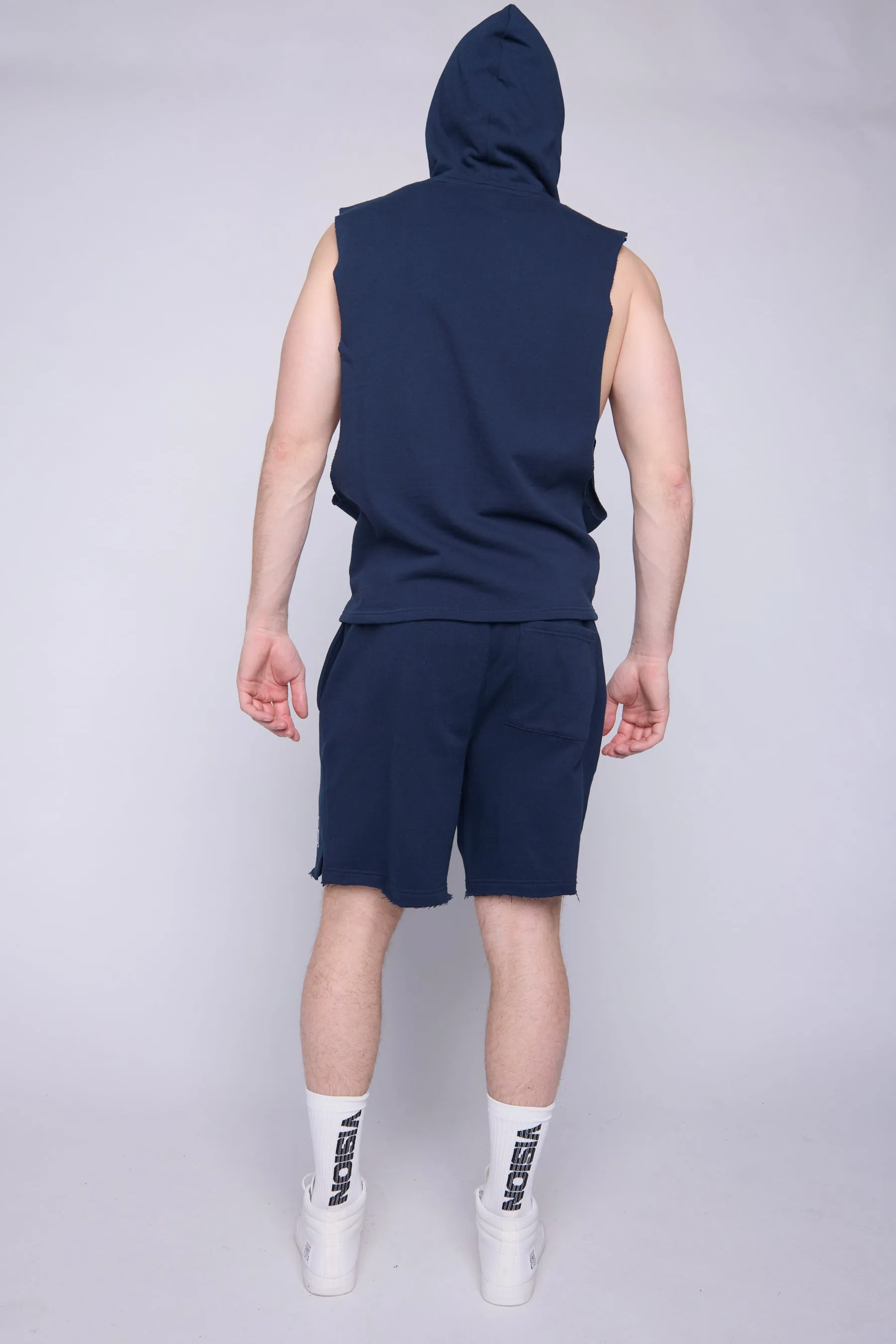 Box Logo Sleeveless Hoodie - Navy