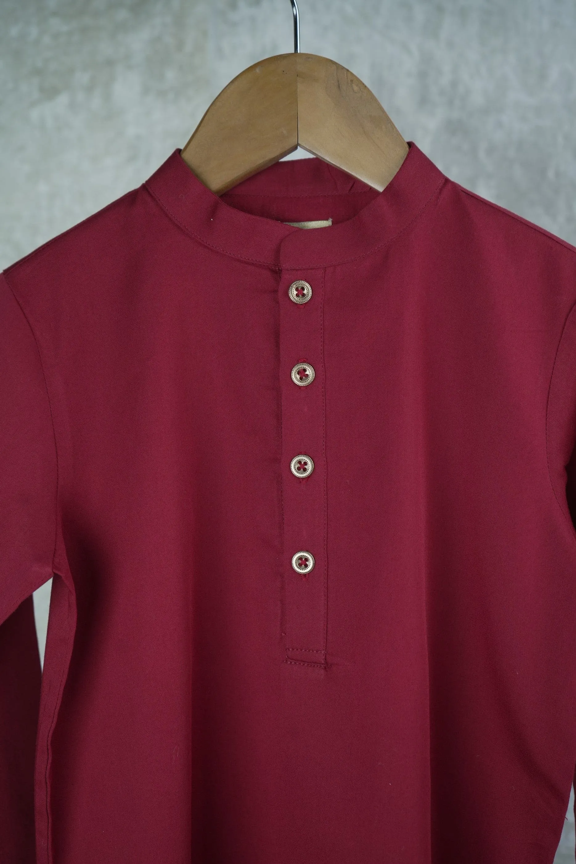 Boy Cotton Satin Kurta-Maroon