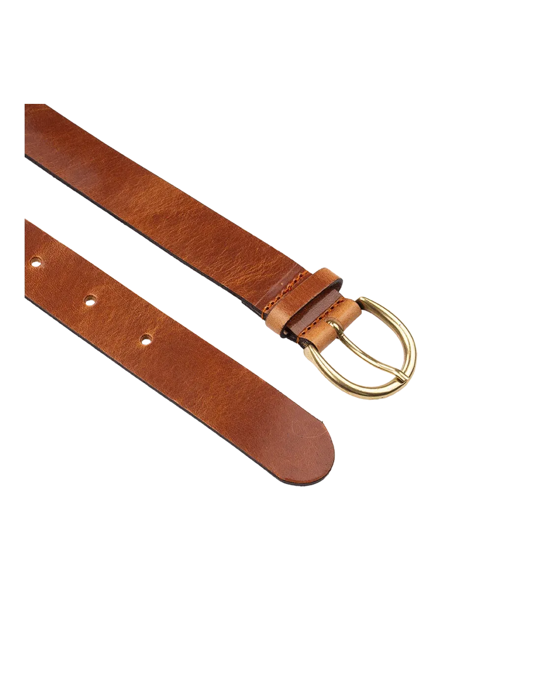 Brass Buckle Leather Belt - Tan