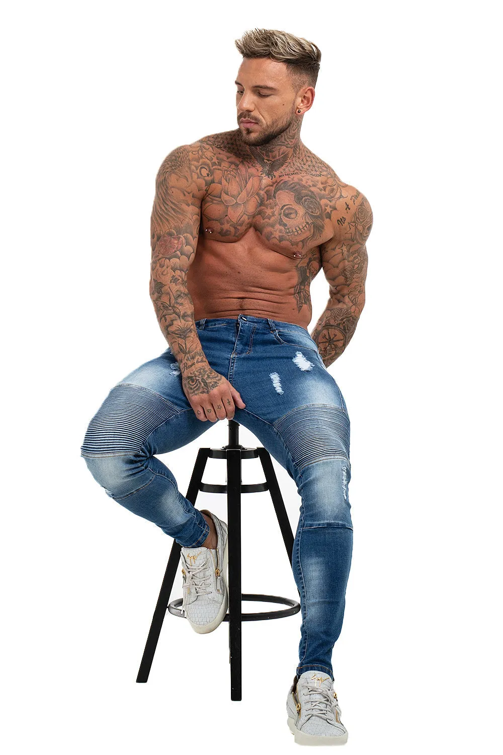 Buy $80 Free Shipping Mens Skinny Ripped Biker Jeans Stretch Jeans