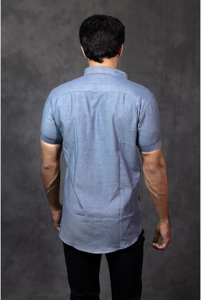 Casual Half Sleeve Shirts - Men Casual Plain Blue Shirt