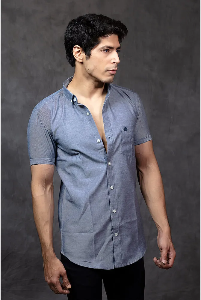 Casual Half Sleeve Shirts - Men Casual Plain Blue Shirt