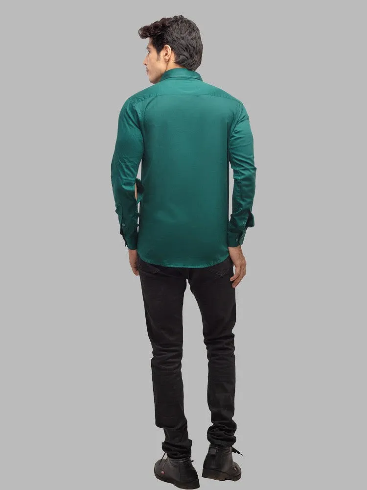 Casual Shirts for Men - Bottle Green Solid Giza Cotton Shirt