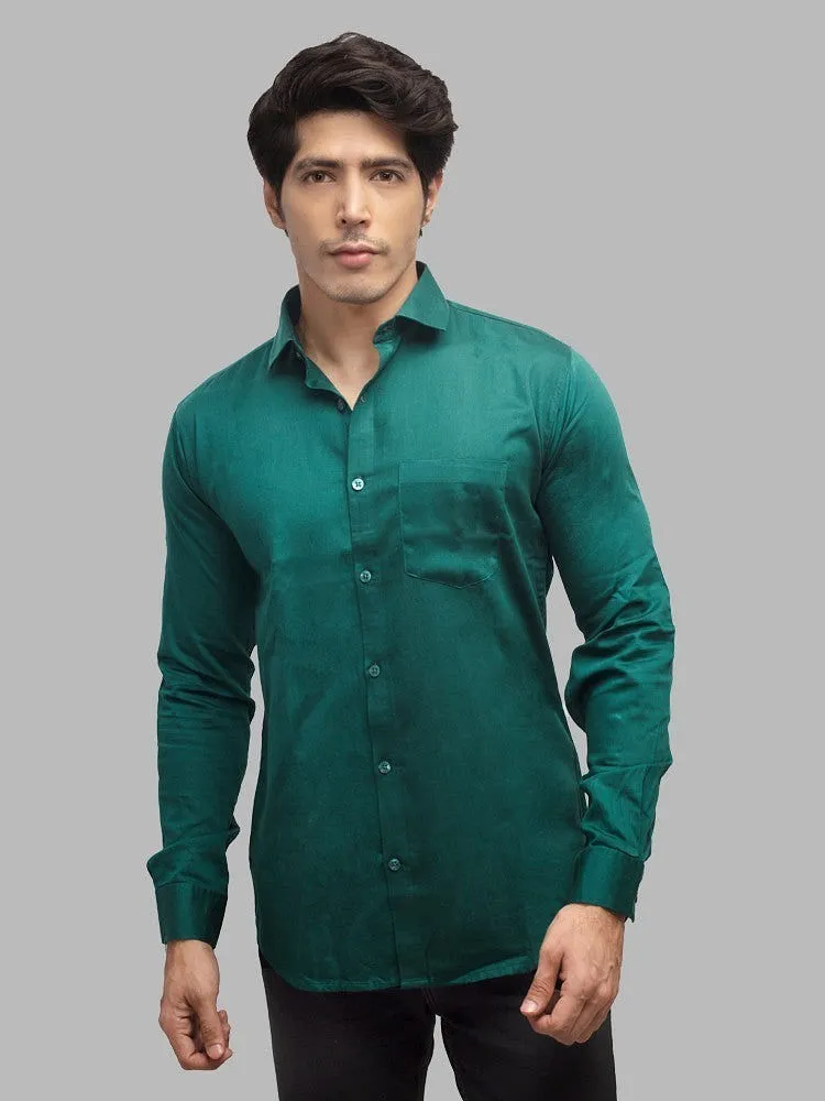 Casual Shirts for Men - Bottle Green Solid Giza Cotton Shirt