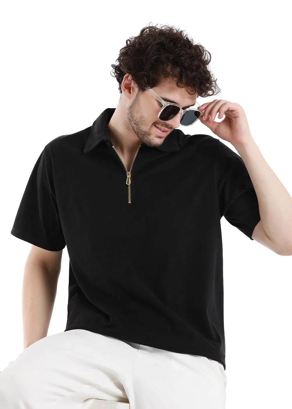 Caviar Black Zip polo T-shirt