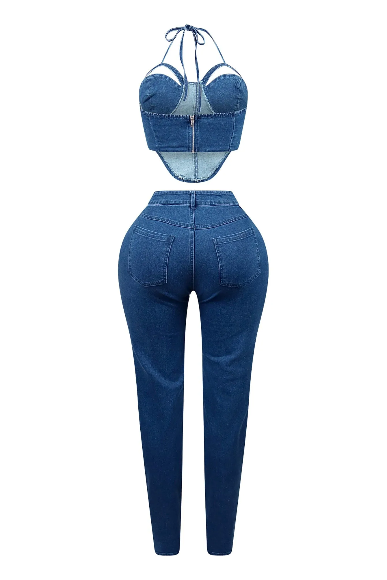 Chiara Cut Out Denim Top & Pants SET