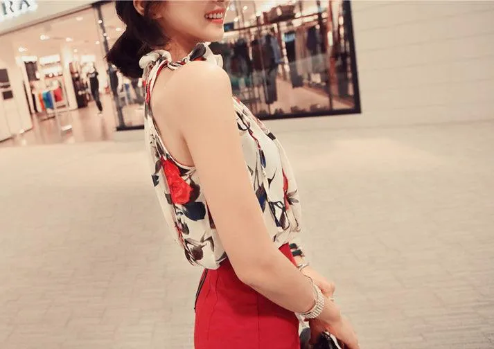 CHIFFON HALTER FLORAL BLOUSE