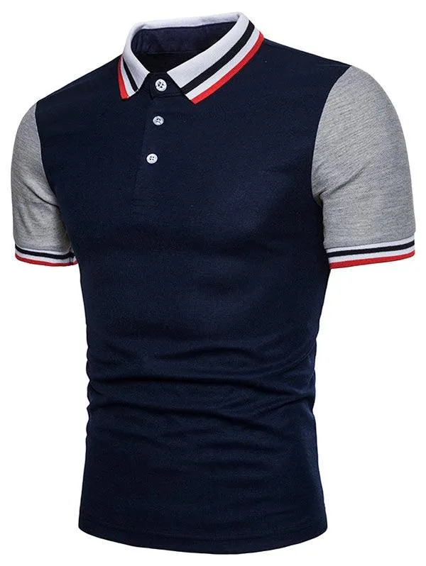 Contrast Color Striped Short Sleeve Polo T-Shirt