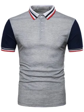 Contrast Color Striped Short Sleeve Polo T-Shirt