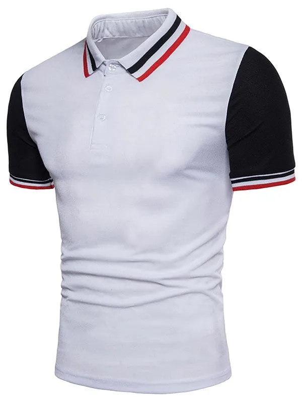 Contrast Color Striped Short Sleeve Polo T-Shirt