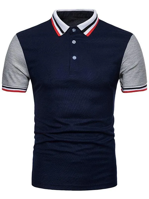 Contrast Color Striped Short Sleeve Polo T-Shirt