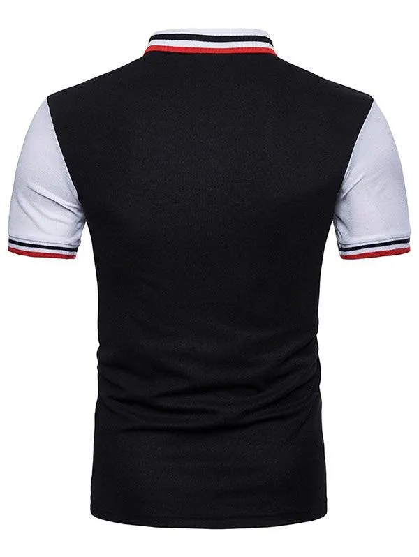 Contrast Color Striped Short Sleeve Polo T-Shirt