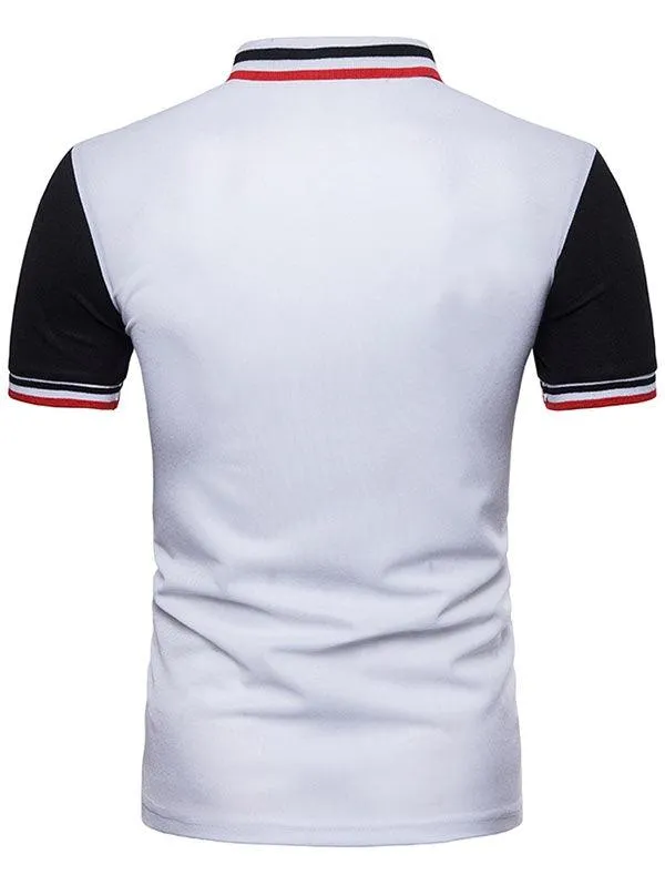 Contrast Color Striped Short Sleeve Polo T-Shirt