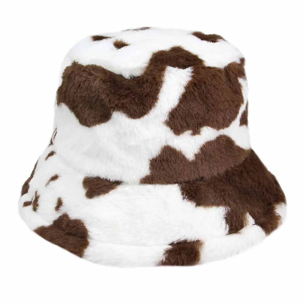 Cow Patterned Faux Fur Bucket Hat