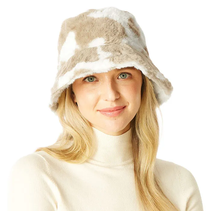 Cow Patterned Faux Fur Bucket Hat