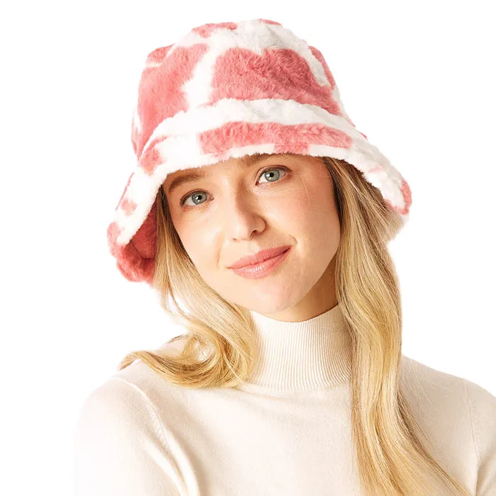 Cow Patterned Faux Fur Bucket Hat