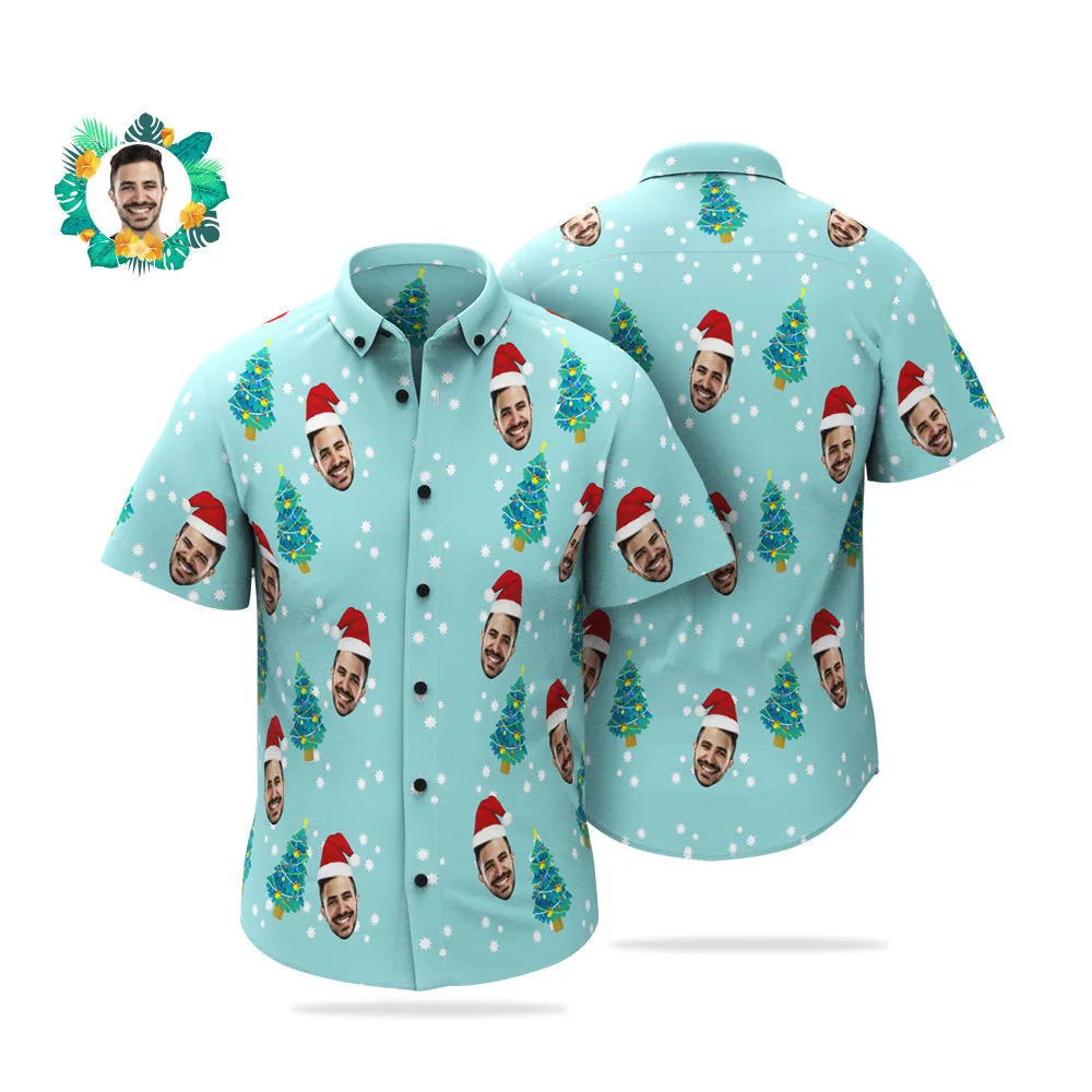 Custom Face Christmas Tree Hawaiian Shirts Personalised Photo Shirts Gift For Men