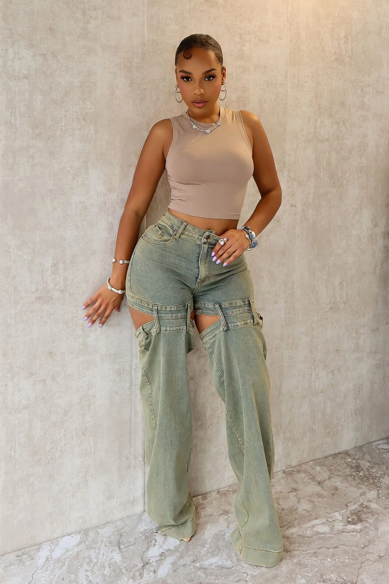 Darby Washed Cut Out Denim Pants