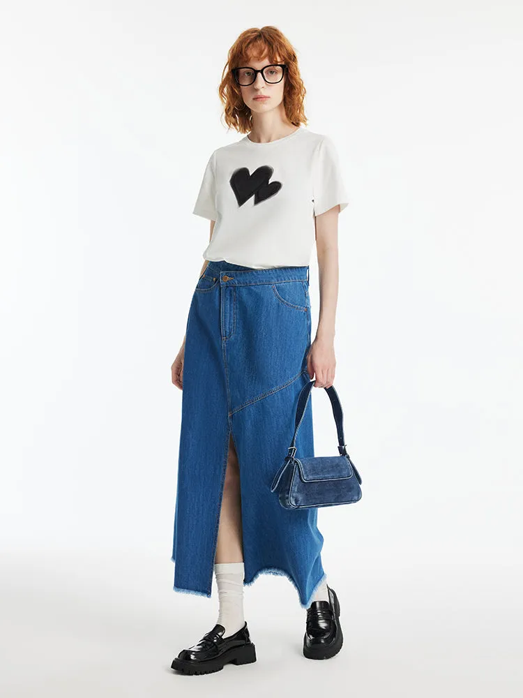 Denim Asymmetrical Slit Women Skirt