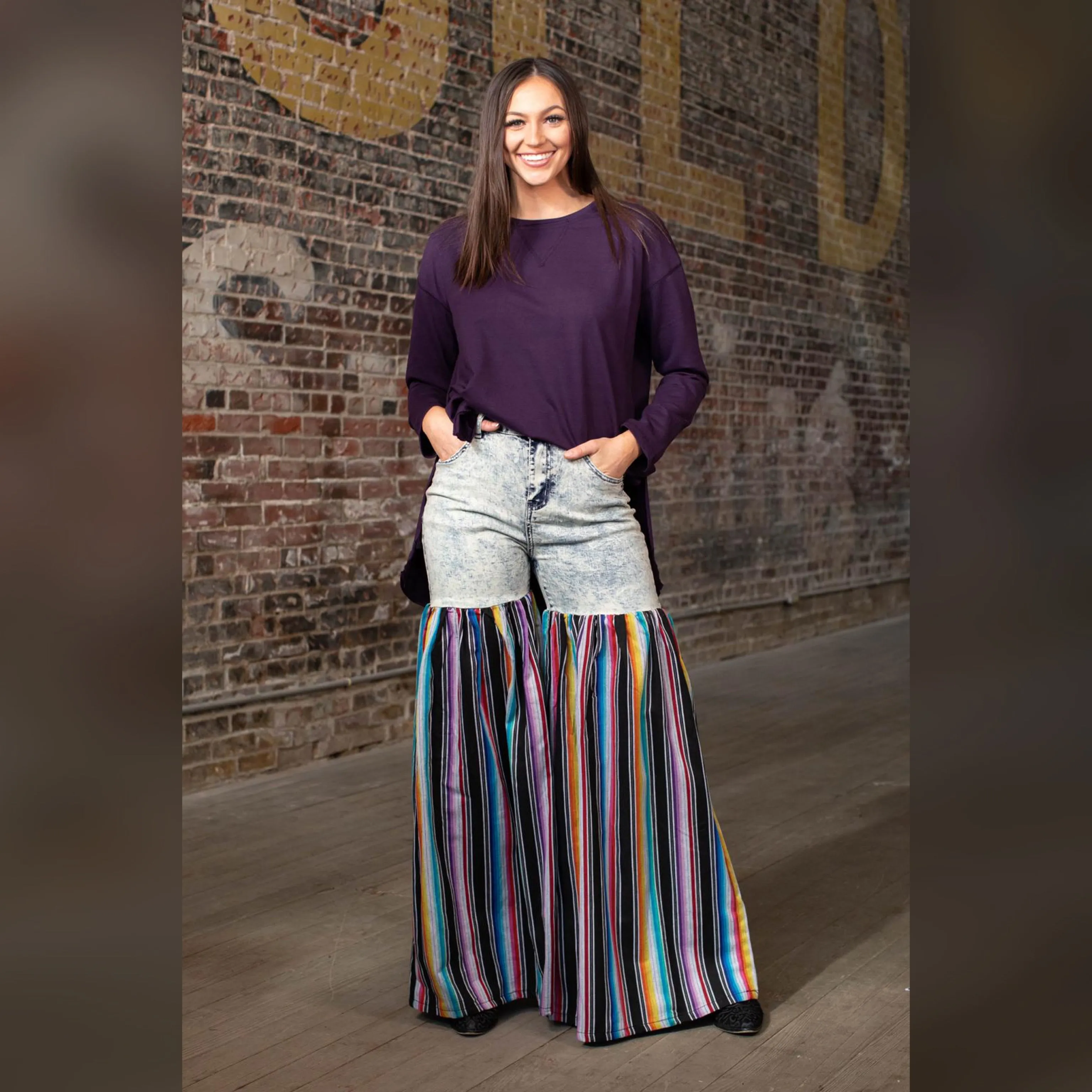 Distressed Light Denim Black Multi Color Palazzo Wide Leg Jeans