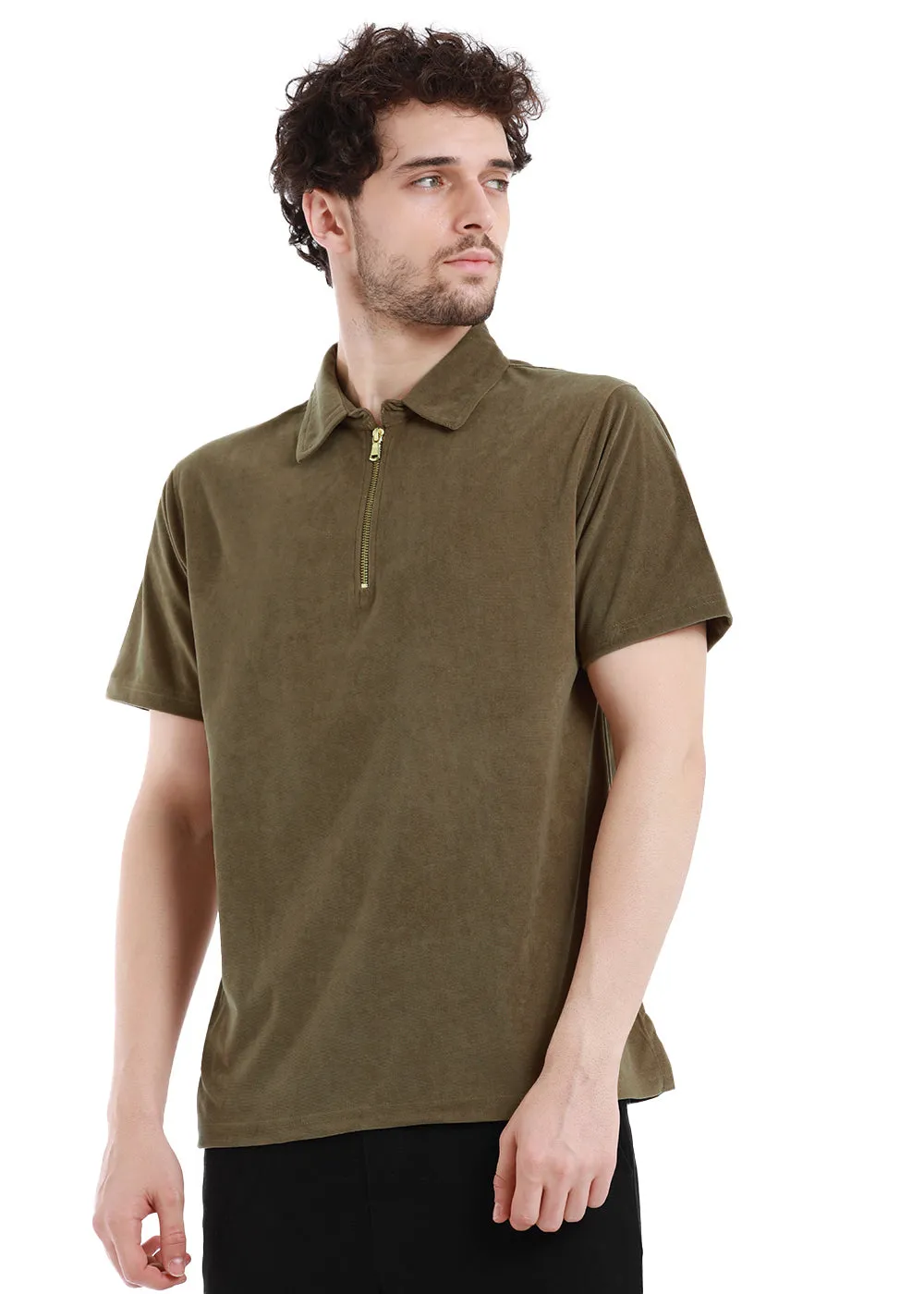 Dusty Brown Zip polo T-shirt