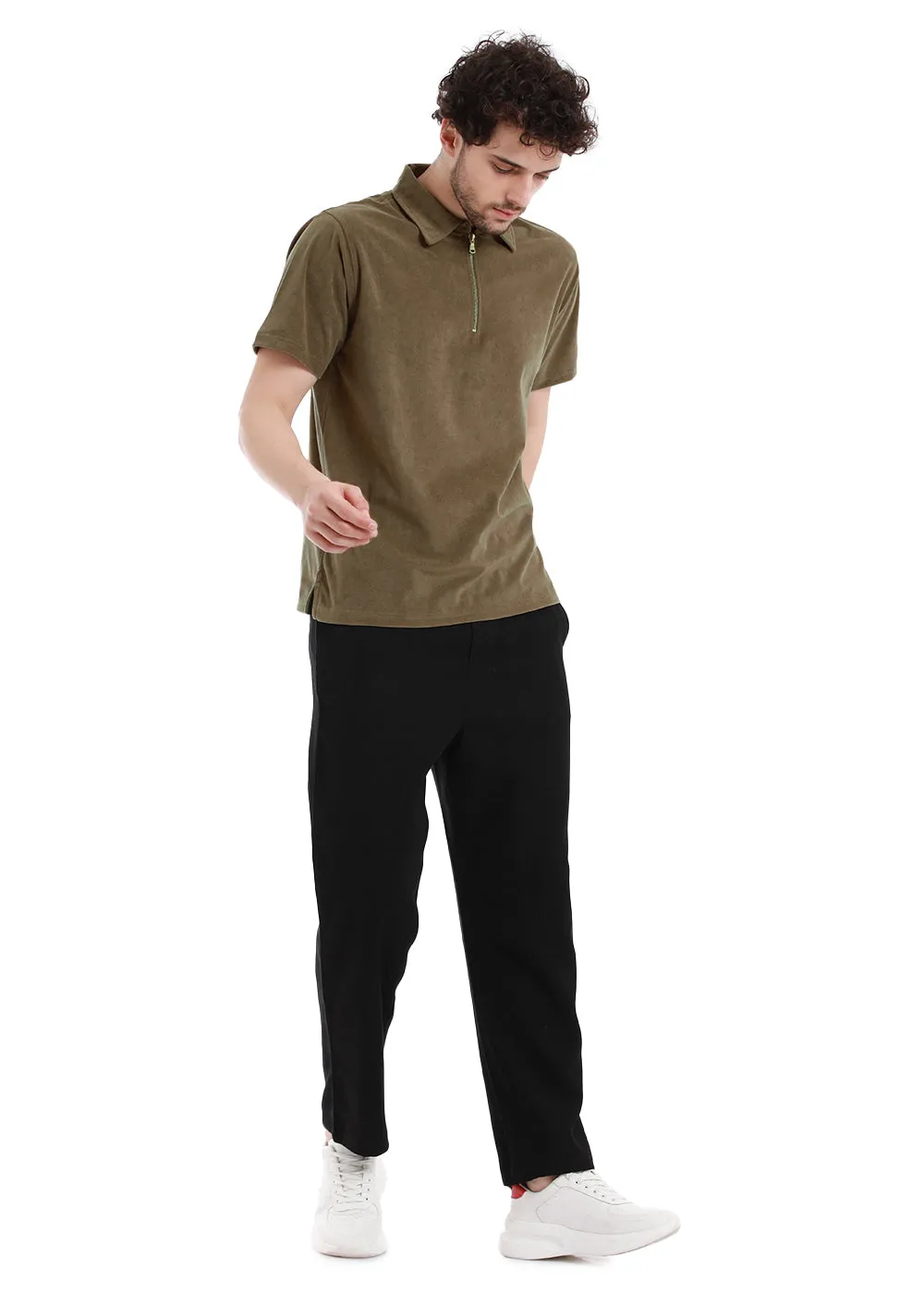 Dusty Brown Zip polo T-shirt