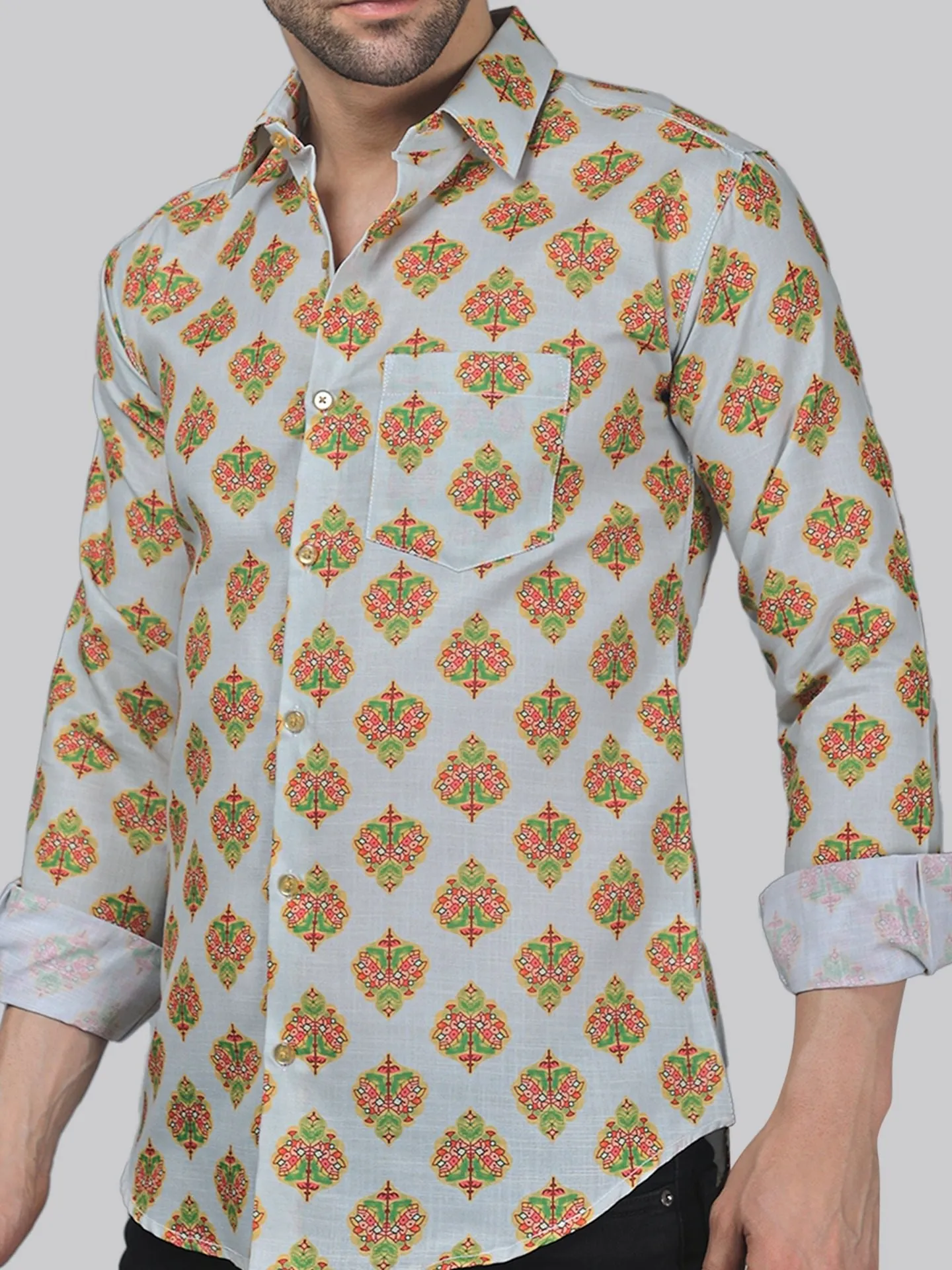 Eclectic Men's Printed Full Sleeve Cotton Button-Up Shirt For Men