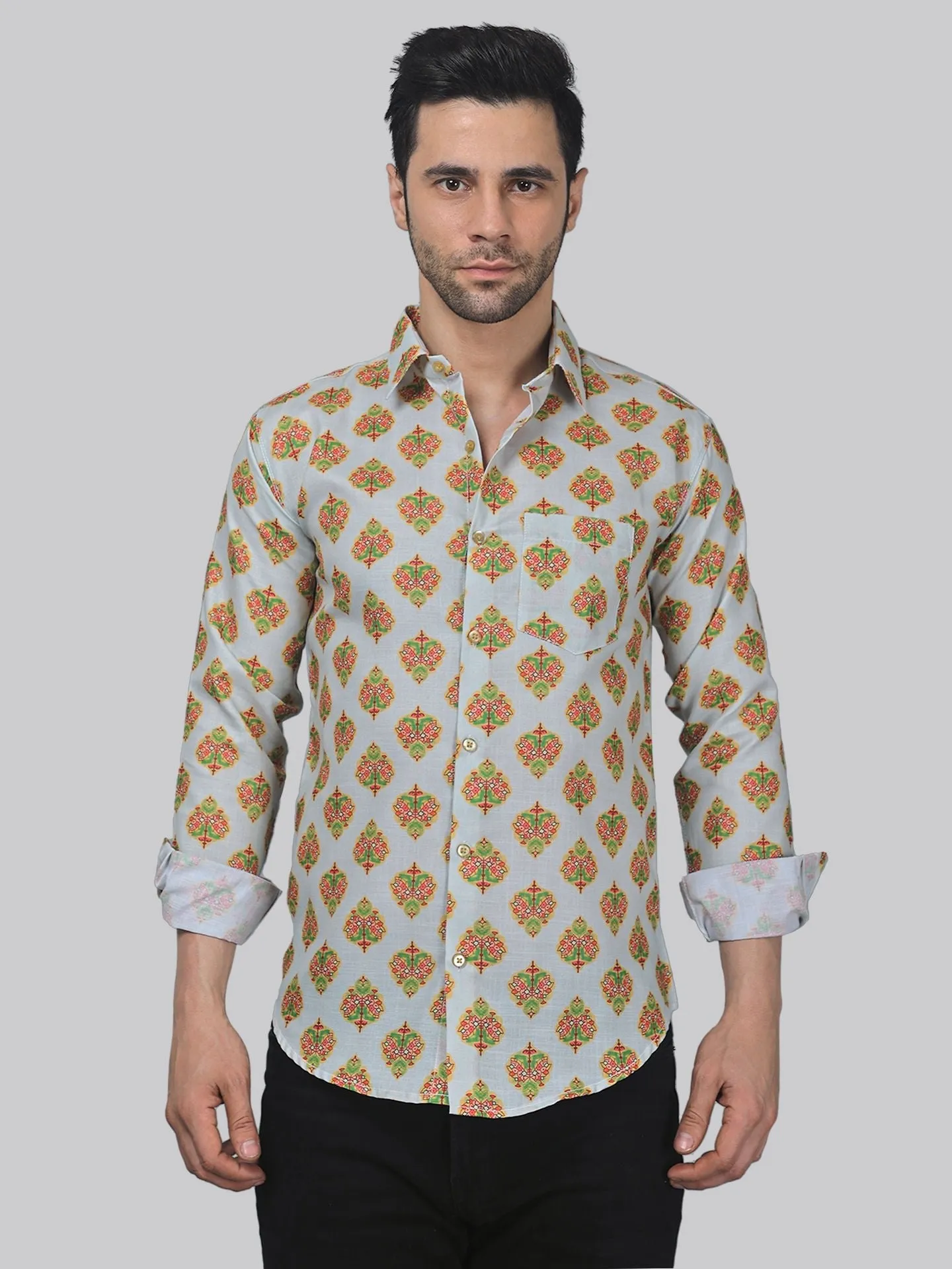 Eclectic Men's Printed Full Sleeve Cotton Button-Up Shirt For Men