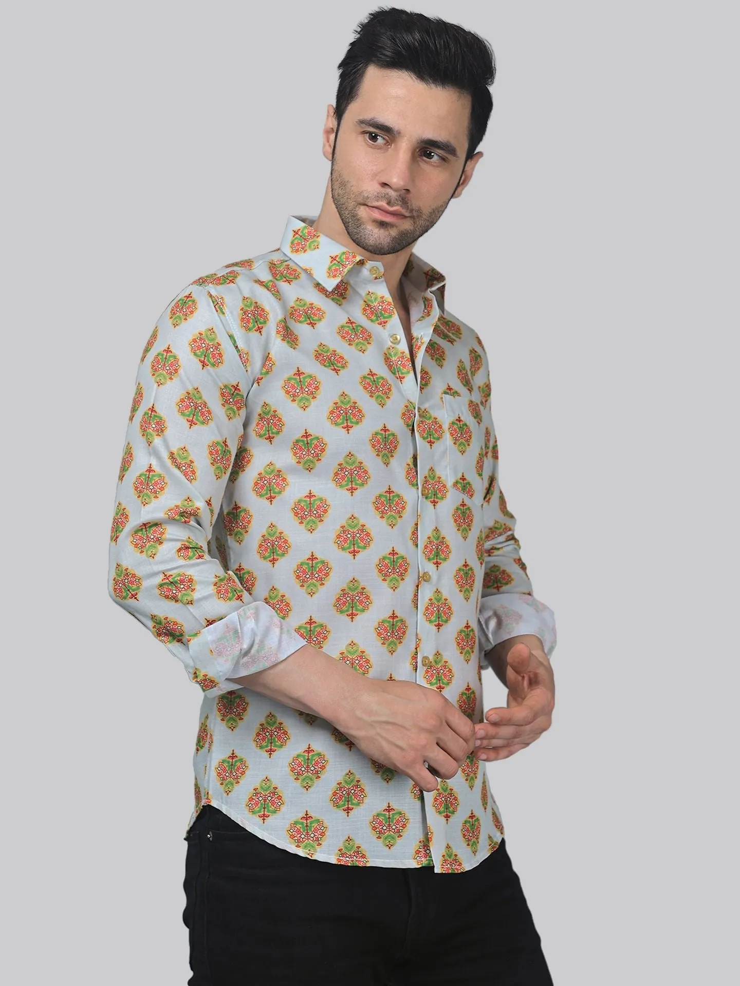 Eclectic Men's Printed Full Sleeve Cotton Button-Up Shirt For Men