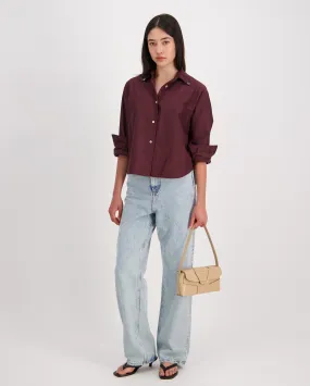 EMBROIDERED CHIC TAFFETTA BOXY SHIRT / CACAO