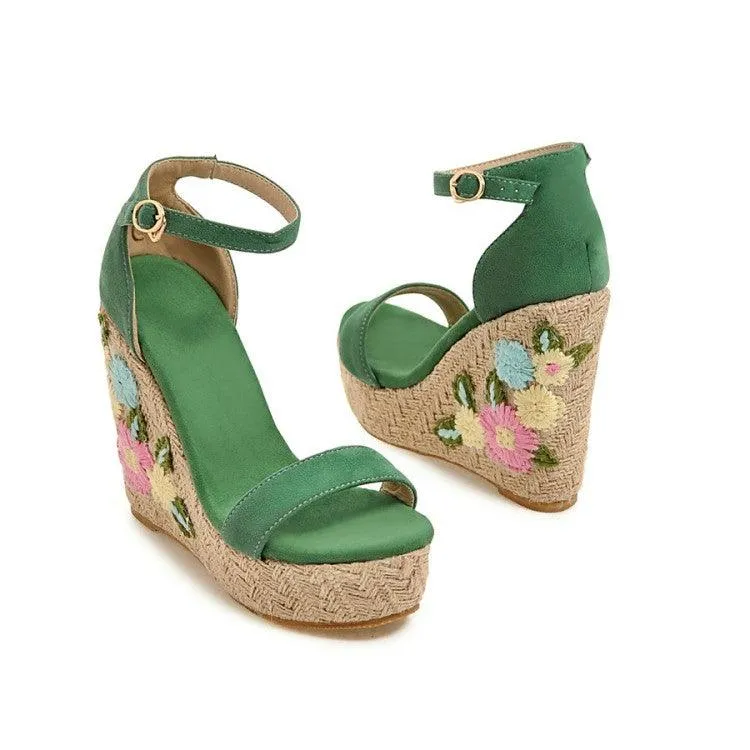 EMMA EMBROIDERED FLORAL WEDGE