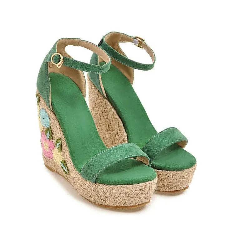 EMMA EMBROIDERED FLORAL WEDGE