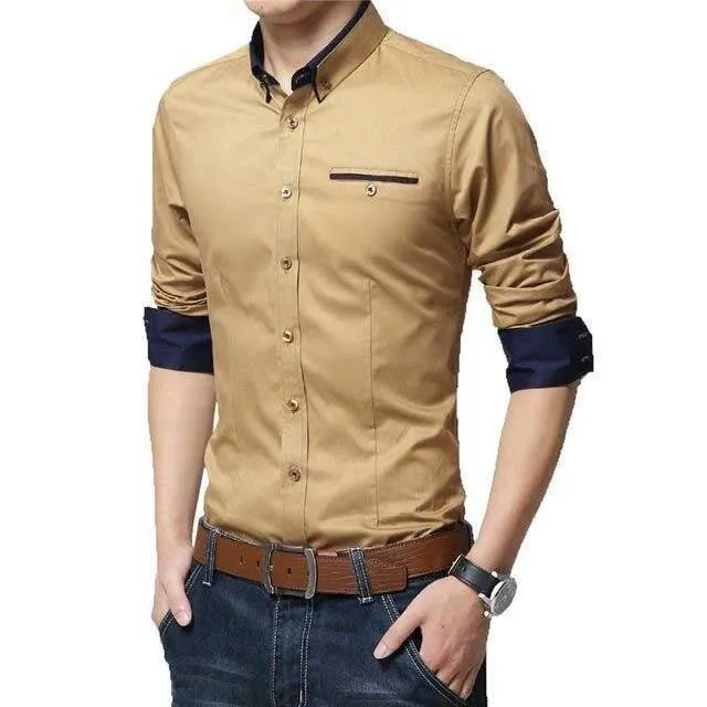 Exclusive Designer Khaki Cotton Button-Up Shirt For Men