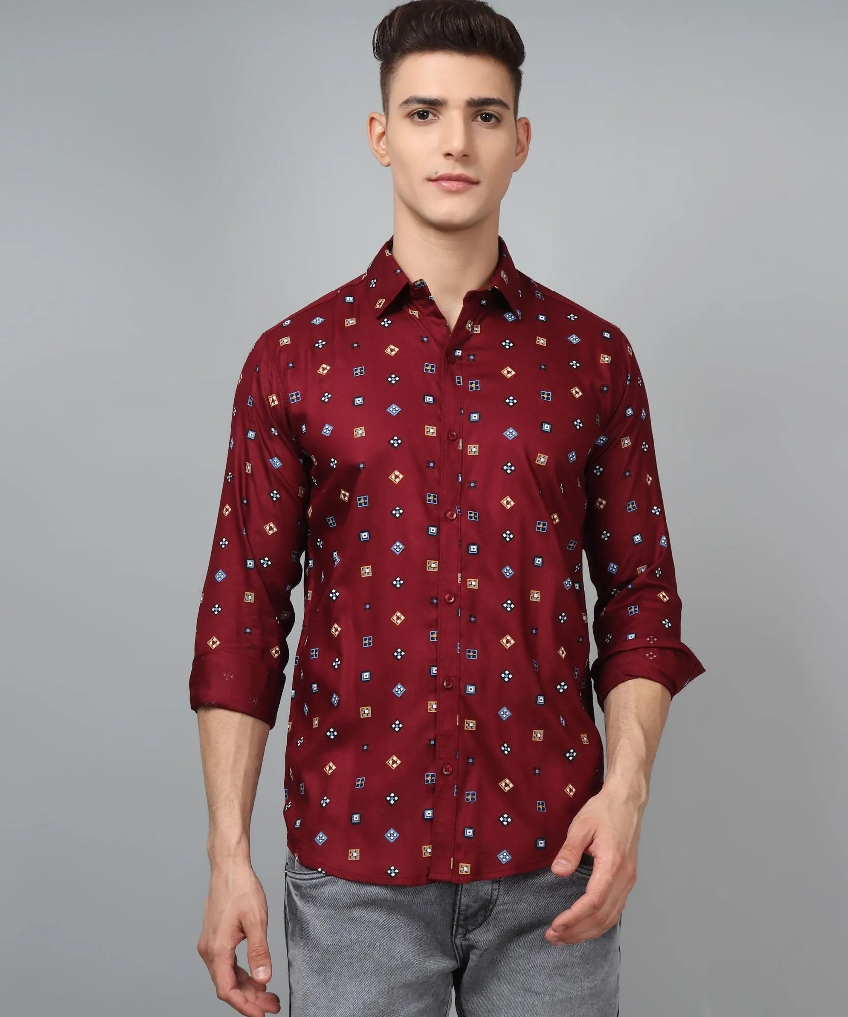 Fancy Trybuy Premium Printed Cotton  Button-Up Shirt for Men