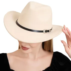 Faux Leather Band Solid Fedora Panama Hat