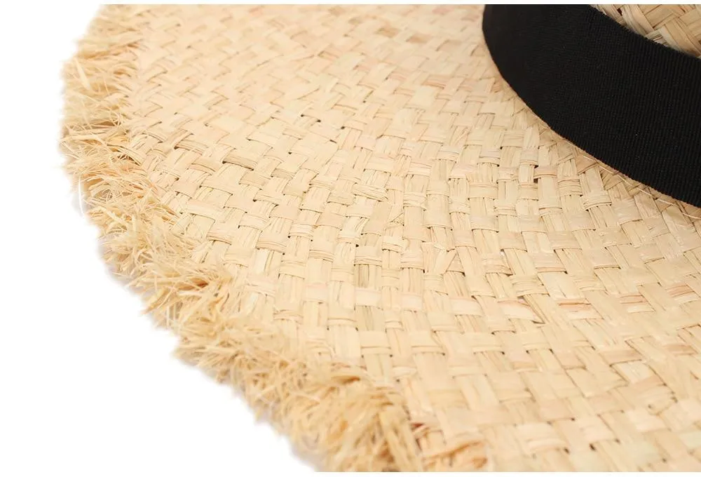 Foldable Raffia Straw Floppy Beach Hat with Belt