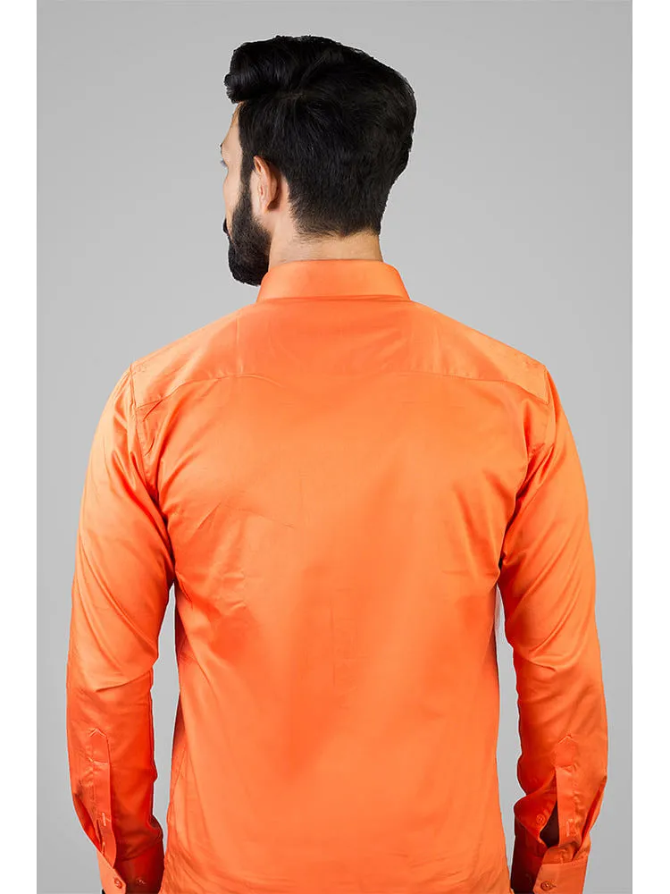 Formal Shirts for Men - Orange Solid Giza Cotton Shirt