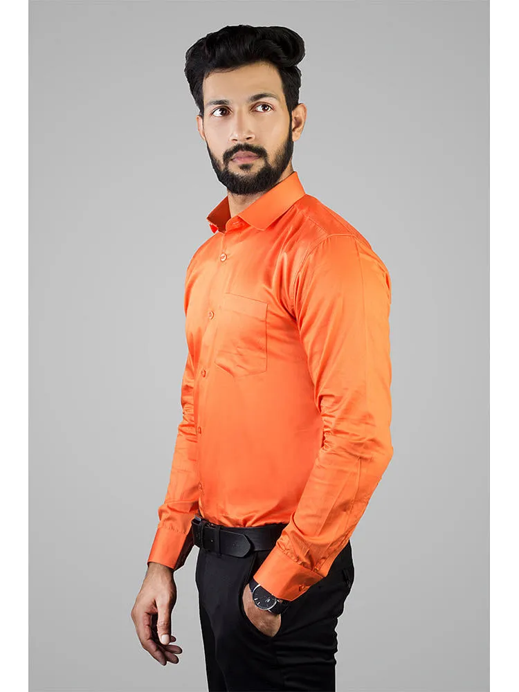 Formal Shirts for Men - Orange Solid Giza Cotton Shirt