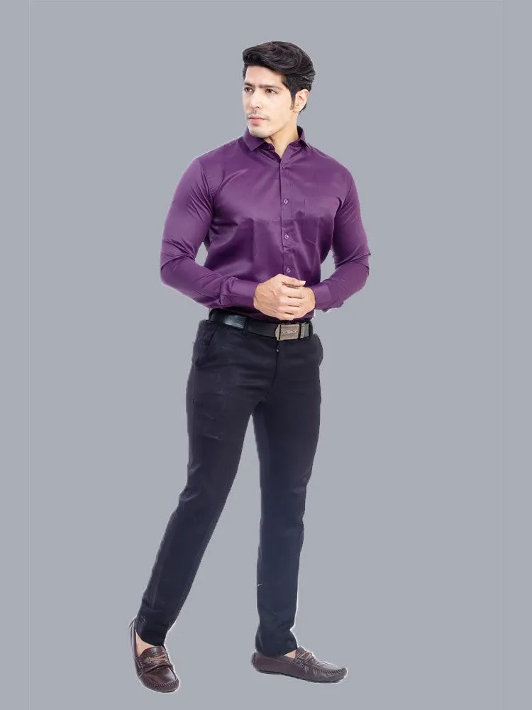 Formal Shirts for Men - Wine Solid Giza Cotton Formal Shirt