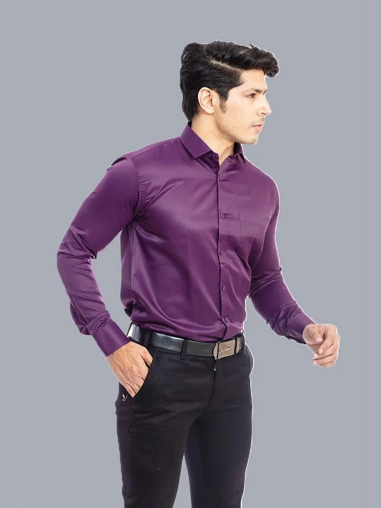 Formal Shirts for Men - Wine Solid Giza Cotton Formal Shirt