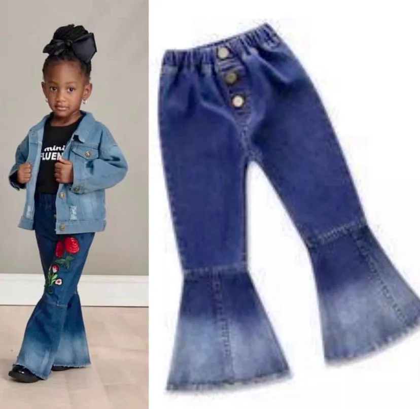 GIRLS DENIM SKINNY FLARE LEG JEANS PANTS